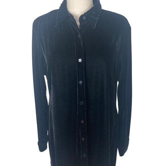 Anne Carson Black Velvet Duster Jacket Womens XL Button Front Whimsigoth Grunge - Picture 3 of 10